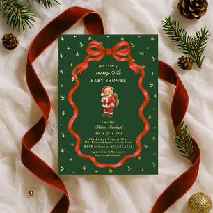Teddy Bear Merry Little Christmas Baby Shower Foil Invitation