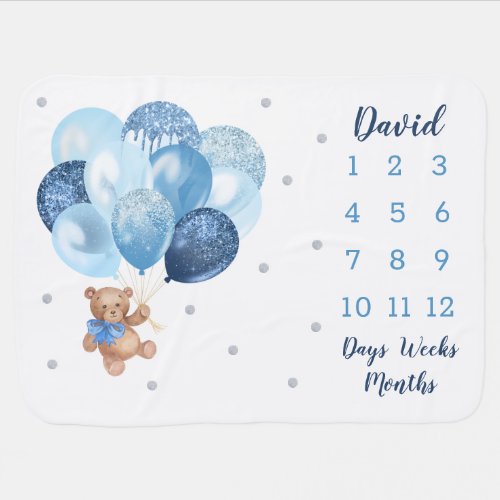 Teddy Bear Milestone Months Boy Fleece Blanket