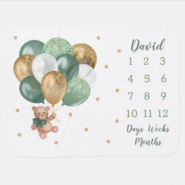 Teddy Bear Milestone Months Boy Fleece Blanket (Horizontal)