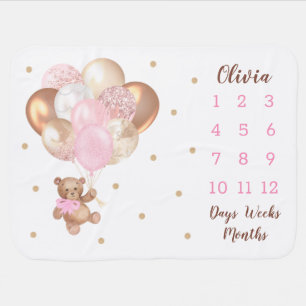 Teddy Bear Milestone Months Boy Fleece Blanket