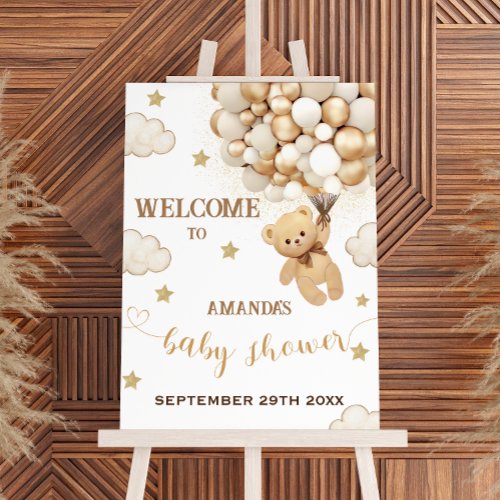 Teddy Bear Minimal Boho Baby Shower Welcome Sign