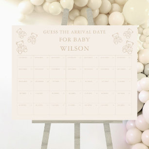 Teddy Bear Minimal Guess The Date Baby Shower Game Foam Board