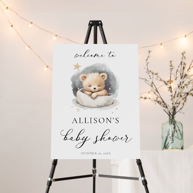 Teddy bear minimalist baby shower welcome sign (In Situ (Stand))