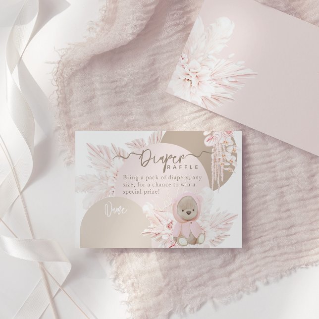 Teddy Bear Modern Boho Girl Baby Shower Diaper Enclosure Card (Creator Uploaded)