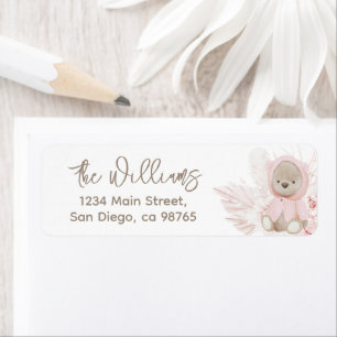 Teddy Bear Modern Boho Girl Baby Shower Label
