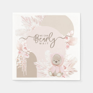 Teddy Bear Modern Boho Girl Baby Shower Napkins