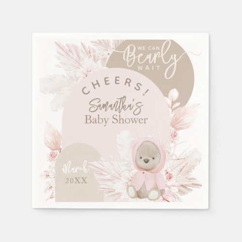 Teddy Bear Modern Boho Girl Baby Shower Napkins
