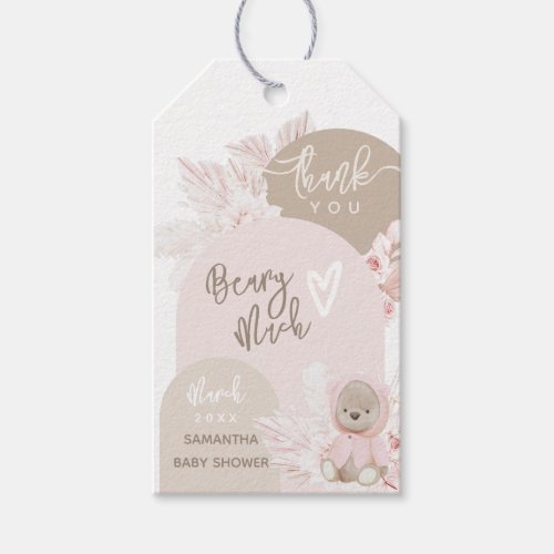 Teddy Bear Modern Boho Girl Baby Shower Thanks Gift Tags