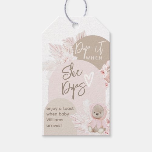 Teddy Bear Modern Boho Girl Baby Shower Thanks pop Gift Tags