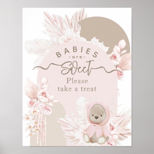 Teddy Bear Modern Boho Girl Baby Shower treats Poster