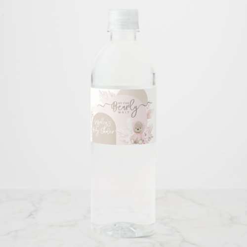 Teddy Bear Modern Boho Girl Baby Shower Water Bottle Label