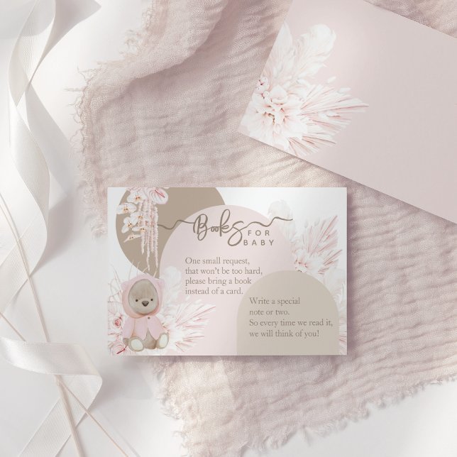 Teddy Bear Modern Boho Girl Shower Books for baby Enclosure Card (Creator Uploaded)