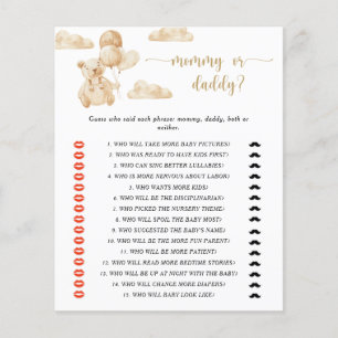 Teddy bear mommy or daddy baby shower game
