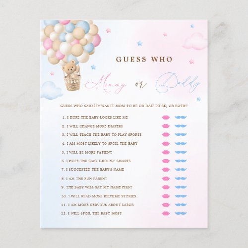 Teddy Bear Mommy or Daddy Gender Reveal Game