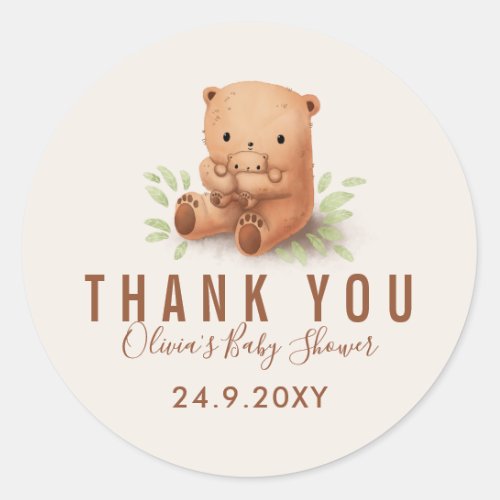 Teddy Bear Mommy with Baby Shower Thank You Classic Round Sticker