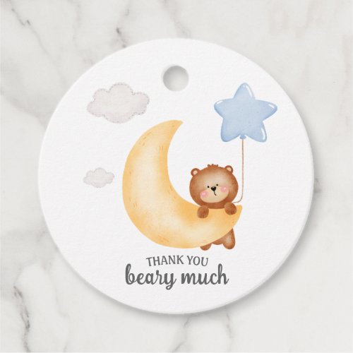 Teddy Bear Moon and Stars blue balloon Birthday  Favor Tags