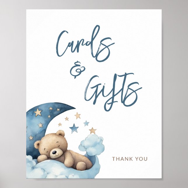 Teddy Bear Moon Baby Shower Cards & Gifts  Poster (Front)