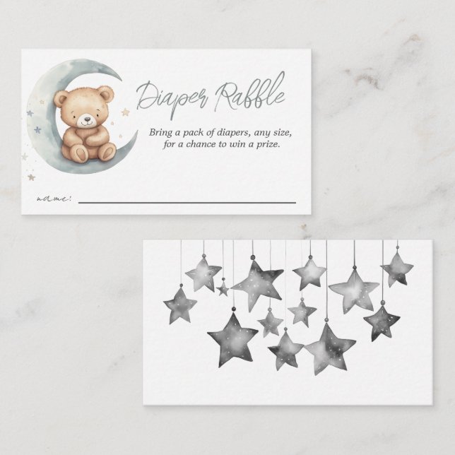 Teddy Bear Moon Baby Shower Diaper Raffle Enclosure Card (Front/Back)