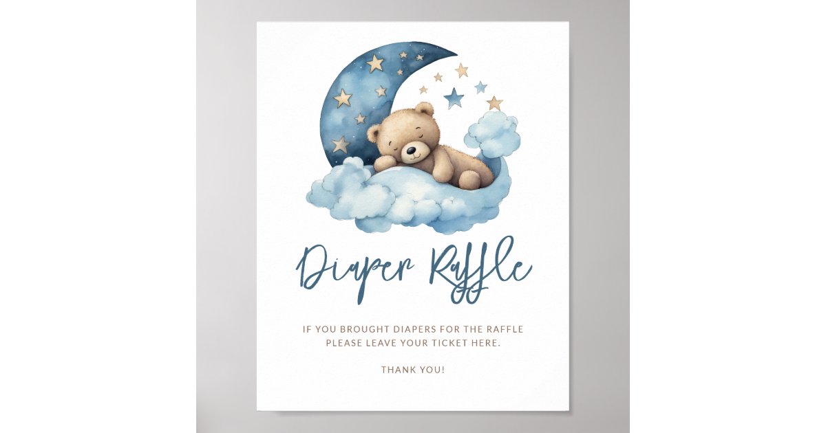 Teddy Bear Moon Baby Shower Diaper Raffle Poster | Zazzle