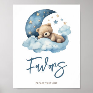 Teddy Bear Moon Baby Shower Favors Poster