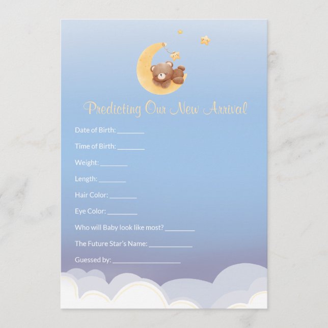 Teddy Bear Moon Baby Shower Prediction  Note Card (Front)