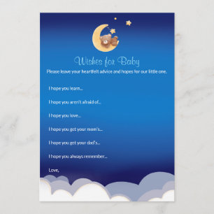 Teddy Bear Moon Baby Shower Wishes For Baby Note Card