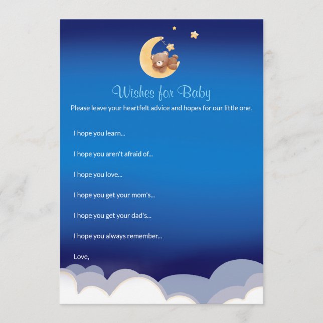 Teddy Bear Moon Baby Shower Wishes For Baby Note Card (Front)