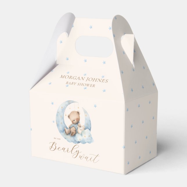 Teddy Bear Moon Bearly Wait Baby Shower Favor Boxes (Front Side)