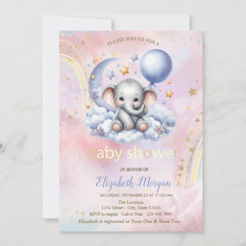 Teddy Bear Moon Cloud Rainbow Baby Shower  Invitation