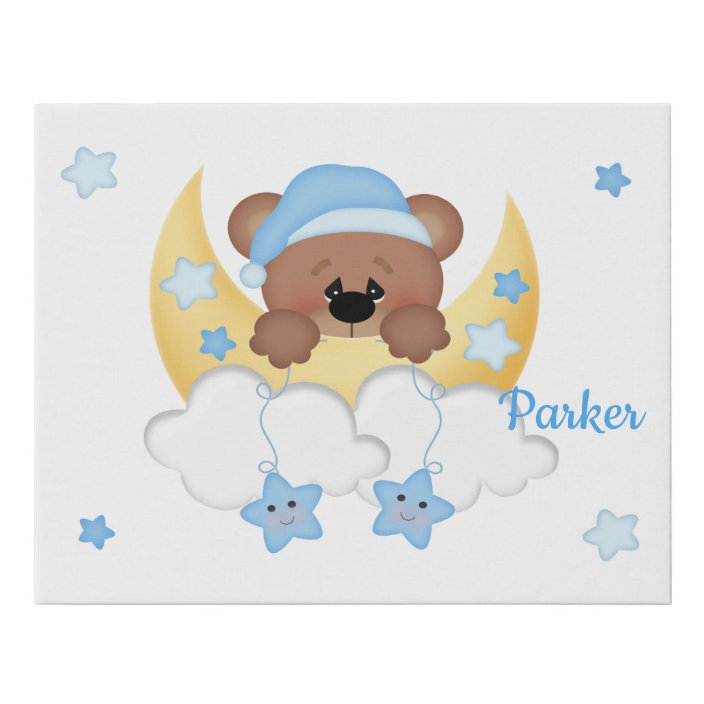 Download Teddy Bear Moon Cloud Stars Baby Boy Nursery Faux Canvas Print Zazzle Com