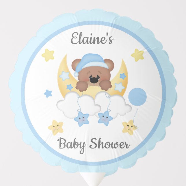 Teddy Bear Moon Clouds Stars Baby Boy Shower Balloon (Front)
