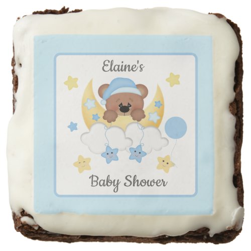 Teddy Bear Moon Clouds Stars Baby Boy Shower Brownie