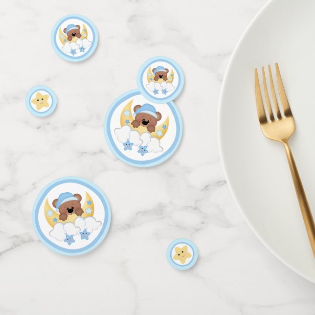 Teddy Bear Moon Clouds Stars Baby Boy Shower Confetti (Group)
