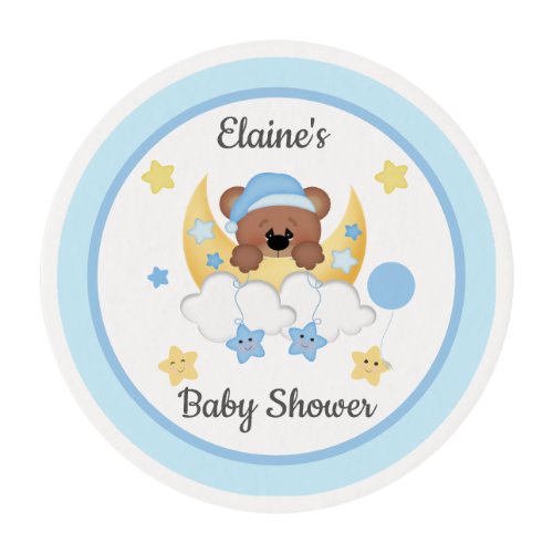 Teddy Bear Moon Clouds Stars Baby Boy Shower Edible Frosting Rounds