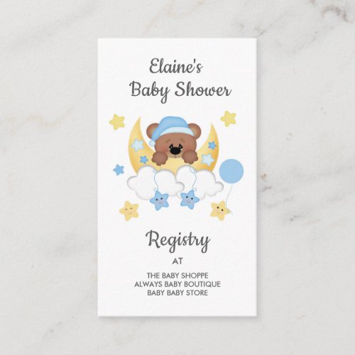 Teddy Bear Moon Clouds Stars Baby Shower Registry Enclosure Card