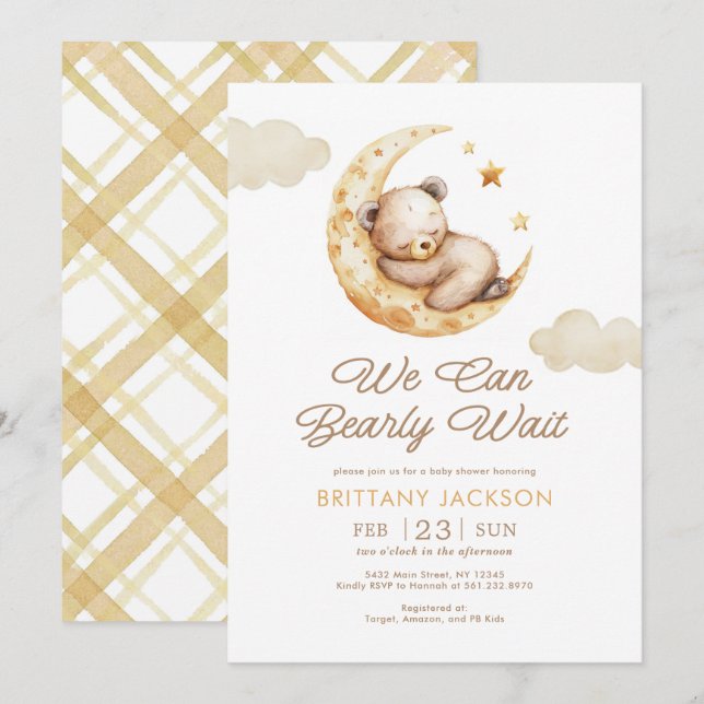 Teddy Bear Moon Gender Neutral Baby Shower Invitation (Front/Back)