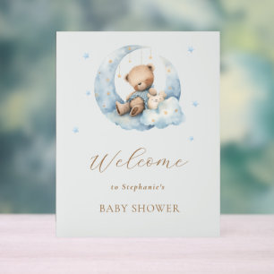 Teddy Bear Moon Over the Moon Baby Shower Acrylic Sign