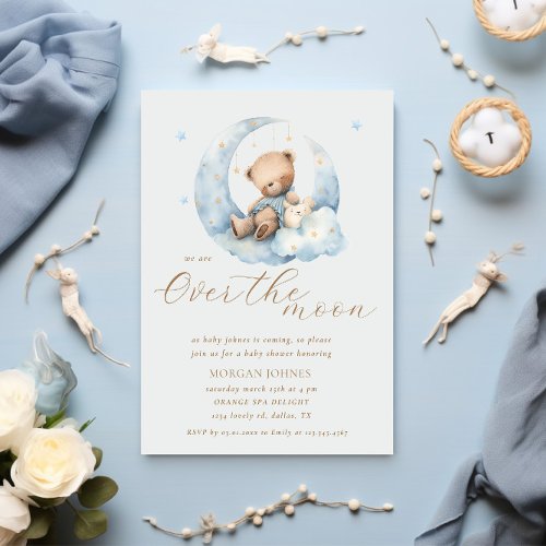 Teddy Bear Moon Over the Moon Baby Shower Invitation