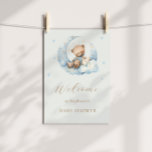Teddy Bear Moon Over the Moon Baby Shower Poster<br><div class="desc">Our "Blue Teddy Bear" baby shower collection features cute baby bear with moon,  clouds and balloons coupled with elegant script "Bearly wait". This collection comes in two basic colors and numerous background combinations that you can adjust to your needs. Check our store for more matching items from this collection.</div>