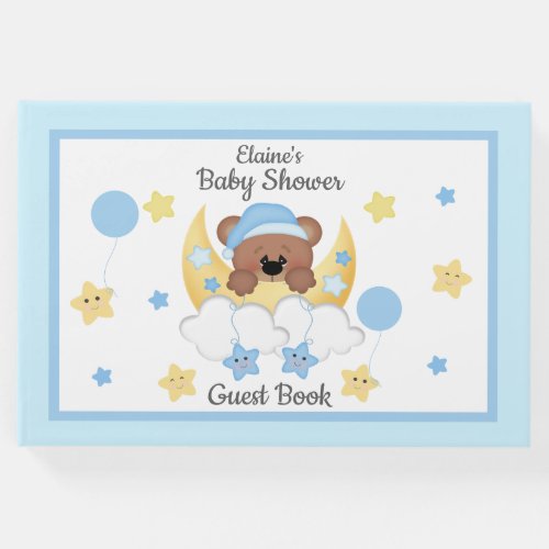 Teddy Bear Moon Stars Baby Boy Shower Guest Book