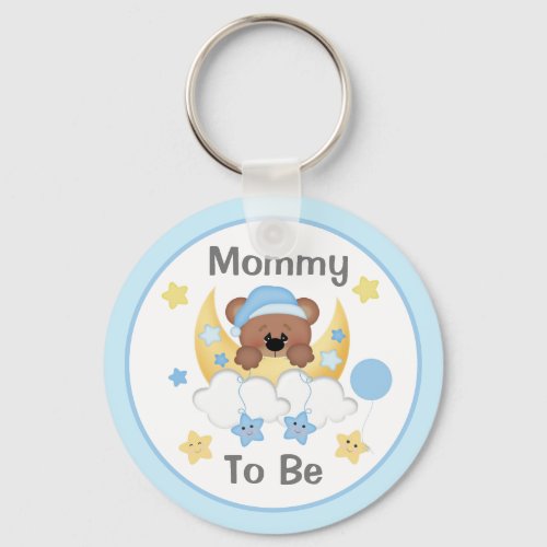 Teddy Bear Moon Stars Baby Boy Shower Mom To Be Keychain