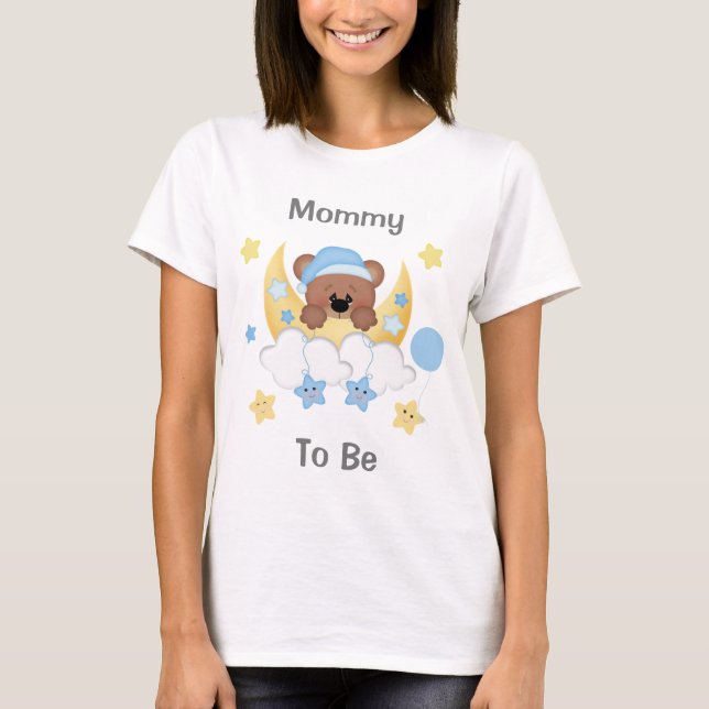 Teddy Bear Moon Stars Baby Boy Shower Mom To Be T-Shirt (Front)