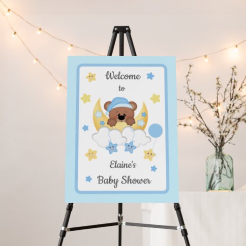 Teddy Bear Moon Stars Baby Boy Shower Welcome Sign