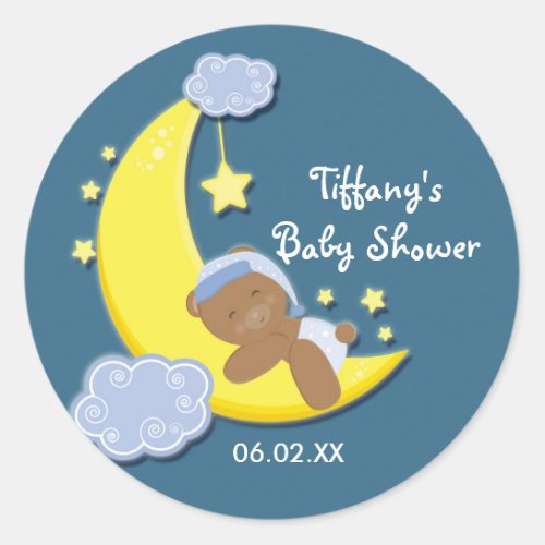 Teddy Bear Moon  Stars Baby Shower Blue Sticker