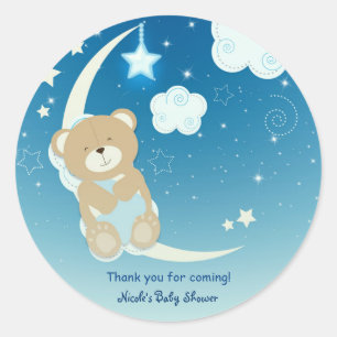 Teddy Bear Moon & Stars Baby Shower Custom Favor Classic Round Sticker