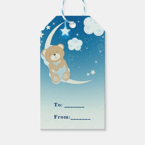 Teddy Bear Moon  Stars Baby Shower Custom Favor Gift Tags