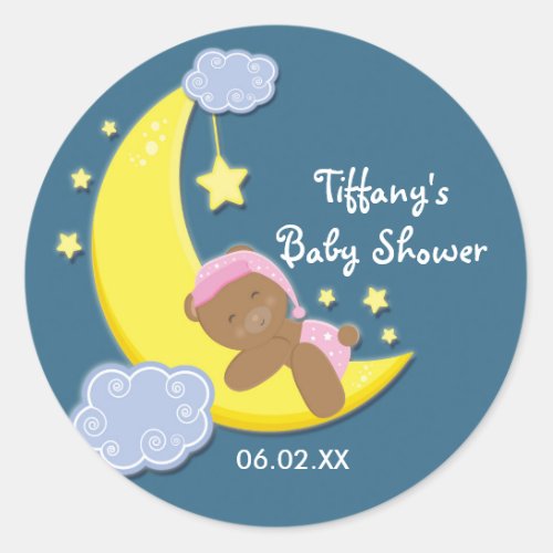 Teddy Bear Moon  Stars Baby Shower Girls Sticker