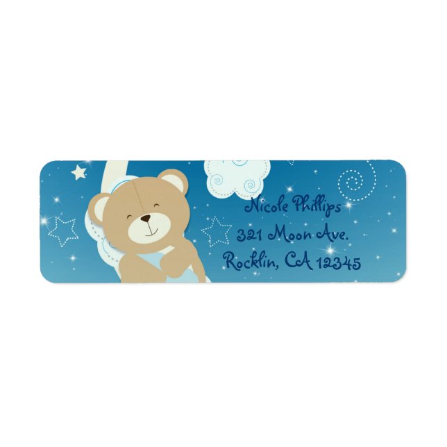 Teddy Bear Moon & Stars Baby Shower Invitation Label (Front)