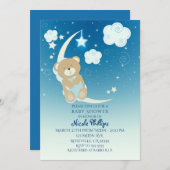 Teddy Bear Moon & Stars Baby Shower Invitations (Front/Back)