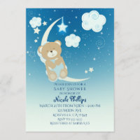 Teddy Bear Moon & Stars Baby Shower Invitations